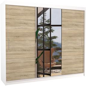 Spinta ADRK Denis, balta sp./sonoma ąžuolo sp., 58 cm x 250 cm x 215 cm, su veidrodžiu