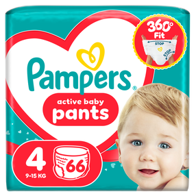 Autiņbiksītes - apakšbiksītes Pampers Active Baby Pants, 4 izmērs, 66 gab.