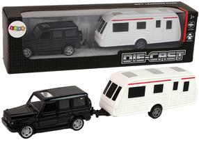 Žaislinis visureigis su priekaba Lean Toys Die-Cast Jeep 13309, balta sp./juoda sp.