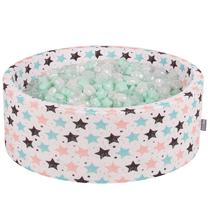 Baseinas su kamuoliukais KiddyMoon Round Ball Pit Round 600 Stars, 90 cm x 90 cm, 600 vnt, skaidri sp./balta sp.
