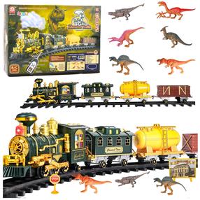 Rotaļu vilciens ar sliedēm Lean Toys Classical Train Series Dinosaurs, daudzkrāsaina