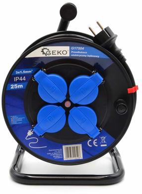 Ilgintuvas su rite Geko G17504, 3 x 1,5 mm², 25 m, IP44, 4 lizdų, mėlyna sp./juoda sp.