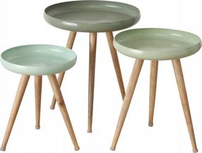 Kavos staliukų komplektas Boltze Masdour, ruda sp./žalia sp., 37 - 51 cm x 51 cm x 47 - 60 cm, 3 vnt.