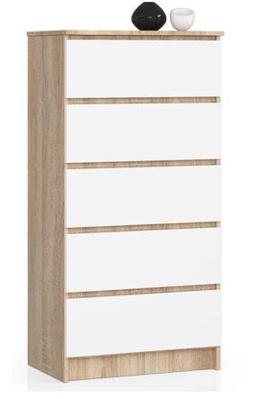 Komoda Akord Furniture Factory K60, ruda sp./balta sp., 121 cm x 60 cm x 40 cm