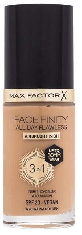 Жидкая основа для макияжа Max Factor All Day Flawless 3 in 1 Facefinity, SPF 20, warm golden цв., w76, 30 мл