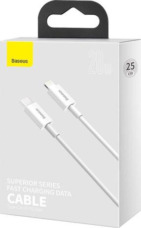 Vads Baseus CATLYS-02, USB Type C/Lightning, 25 cm, balta krās., 20 W