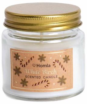 Kalėdinė žvakė, aromatinė Homla Frosty Finds White Birch, 60 g, Balta