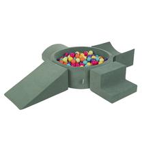 Baseinas su kamuoliukais KiddyMoon Soft Obstacles Course and Ball Pool Round 200 Balls, 90 cm x 90 cm, 200 vnt, žalia sp./įvairių spalvų