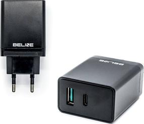 Telefono įkroviklis Beline, USB-C/USB-A, juoda sp., 18 W