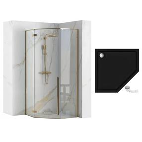 Dušo kabina Rea Diamond, kampinė, 90 cm x 90 cm x 195 cm, aukso sp./juoda sp./skaidrus