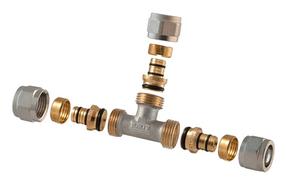 Išardomasis užveržiamas trišakis TDM Brass 1445, 90 °, 20mm x 16mm x 20mm, žalvaris/nikelis