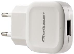 Telefona lādētājs Qoltec, USB/AC, balta krās., 12 W