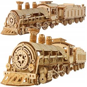 Деревянный 3D пазл Kruzzel Locomotive 26515, 31 см x 7 см, 282 шт., коричневый цв.