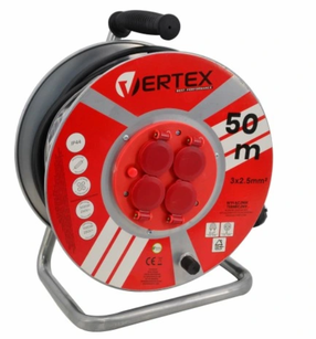 Pikendusjuhe trumlil Vertex, 2,5 mm², 50 m, IP44, 4 pesa, punane v.