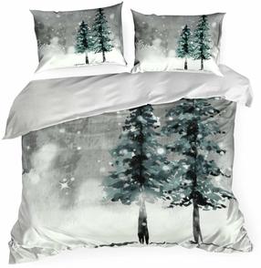 Kalėdinis patalynės užvalkalų komplektas Forest PTS-013, baltas/žalias/pilkas, 200 x 220 cm