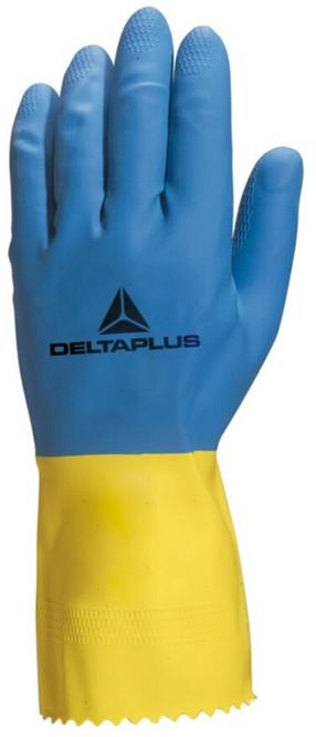 Cimdi lateksa Delta Plus Duocolor VE330BJ08, pieaugušajiem, zila krās./dzeltena krās., 7.5, 2 gab.