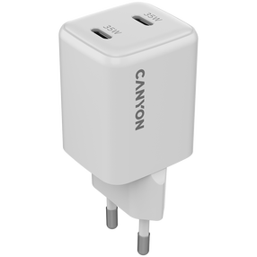 Telefona lādētājs Canyon CU35CC, 2 x USB Type-C, 4.35 cm, balta krās., 35 W