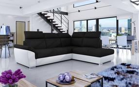 Kampinė sofa Loreto Sawana 14, Soft 17, balta sp./juoda sp., dešininė, 210 x 260 cm x 102 cm