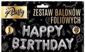 Folinis balionas, rinkinys raidės GoParty Happy Birthday 40 cm, sidabro sp., 13 vnt.