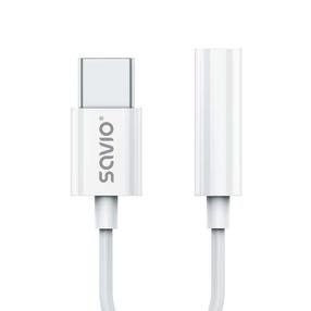 Adapteris Savio AK-51 USB Type-C Vīrietis, 3.5 mm Sieviete, 0.11 m, balta krās.
