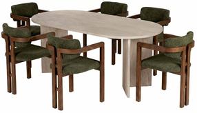 Valgomojo komplektas Kalune Design Meridia 6, žalia sp./riešuto sp./travertine sp.