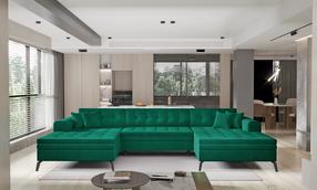 Kampinė sofa Vertizo Nube 35, tamsiai žalia sp., 350 x 170 cm x 93 cm