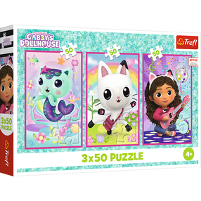 Puzle 3in1 Trefl Gabbys Dollhouse Meet Gabby And The Cats 34876, 18 cm x 27.5 cm, 150 gab., daudzkrāsaina