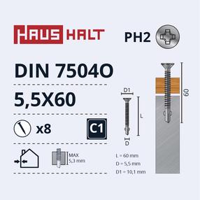 Pašvītņojošā skrūve Haushalt DIN 7504O, 5.5 mm x 60 mm, 8 gab.