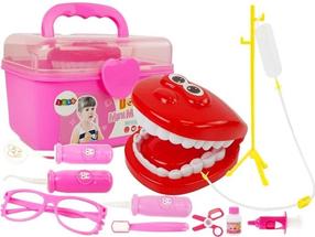 Arstimängu komplekt, hambaarsti komplekt Lean Toys Mini Medical, punane v./roosa v.