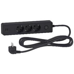 Удлинитель Schneider Electric, 3 x 1,5 mm², 3 м, 3 розетки, с выключателем, черный цв.