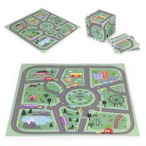 Kilimėlis kūdikiams - dėlionė EcoToys City, 90.5 cm x 90.5 cm, 21 vnt, žalia sp./pilka sp.
