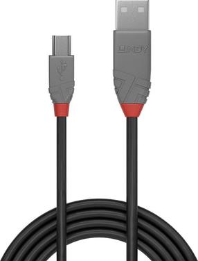 Vads Lindy Anthra Line USB 2.0 A male, Mini USB 2.0 B male, 2 m, melna krās.