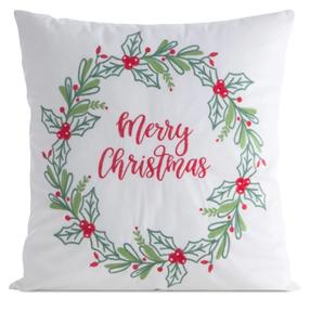 Kalėdinis dekoratyvinės pagalvėlės užvalkalas Merry Christmas, balta/raudona/žalia, 45 cm x 45 cm