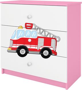 Vaikiška komoda Kocot Kids Babydreams Fire Brigade, balta sp./rožinė sp., 80 cm x 41 cm x 80.5 cm