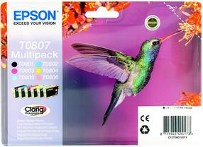 Картридж для струйного принтера Epson T0807, синий цв./черный цв./желтый цв.
