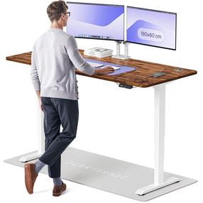 Kompiuterio stalas reguliuojamo aukščio Desktronic HomePro, 180 cm x 80 cm, 63 - 128 cm, balta sp./riešuto sp.