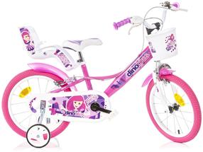 Vaikiškas dviratukas su papildomais ratukais, vaikų Dino Bikes Fairy, balta sp./rožinė sp./violetinė sp., 16"