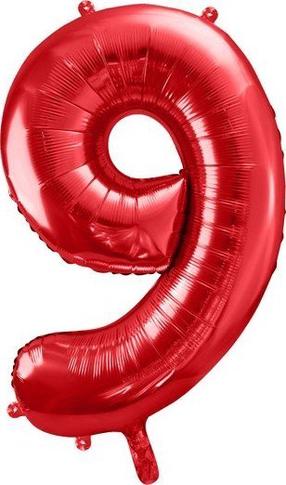 Folijas balons cipars PartyDeco 9, sarkana krās.