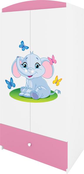 Vaikiška spinta Kocot Kids Babydreams Baby Elephant, balta sp./rožinė sp., 90 cm x 52 cm x 175.5 cm