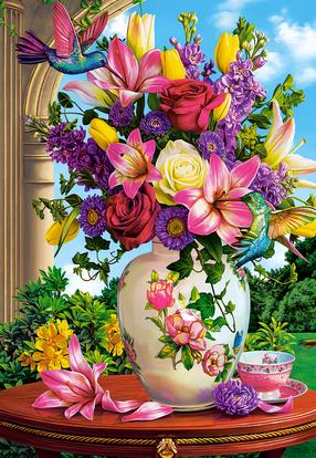 Dėlionė Castorland Vase With Flowers - Hummingbirds 1500 el. 152032, 47 cm x 68 cm, 1500 vnt., įvairių spalvų
