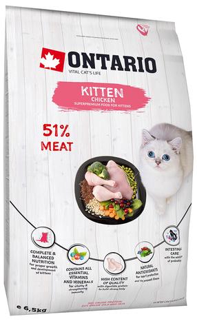 Sausas kačių maistas Ontario Kitten, vištiena, 6.5 kg