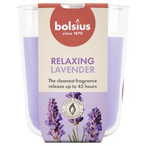Svece, aromātiskā Bolsius Relaxing Lavender, 45 h, violeta krās.