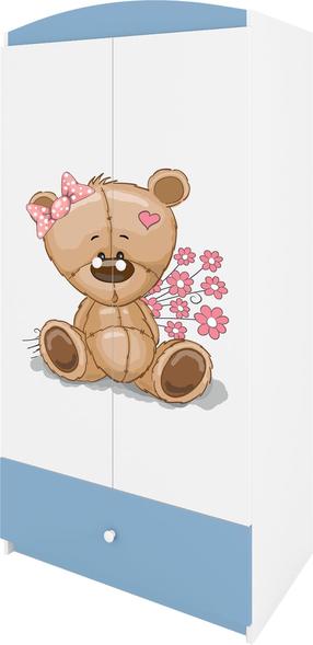 Vaikiška spinta Kocot Kids Babydreams Teddybear Flowers, mėlyna sp./balta sp., 90 cm x 52 cm x 175.5 cm