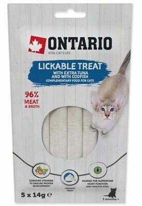 Kārumi kaķiem Ontario Lickable Treats Tuna With Codfish, tunzivis, 0.014 kg, 5 gab.
