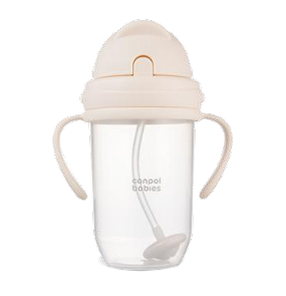 Dzeramā pudele ar silikona salmiņu Canpol Babies Non-Spill 56/623, 270 ml, 6+ mēn., plastmasa, krēmkrāsa