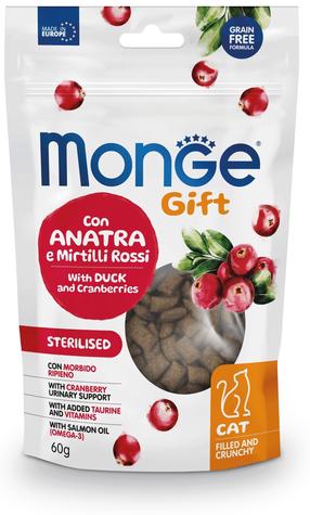 Skanėstas katėms Monge Gift Sterilsed, antiena/spanguolės, 0.06 kg