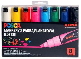 Universaalne markerite komplekt Posca PC-8K, ühepoolsed, sinine v./valge v./must v., 8 tk