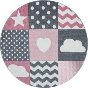 Paklājs iekštelpu Ayyildiz Kids Heart And Star, balts krās./pelēka krās./rozā krās., 120 cm x 120 cm
