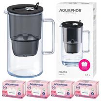 Vandens filtravimo indas, su kasetėmis (4 Maxfor Mg) Aquaphor Glass, 2.5 l, skaidri/juoda