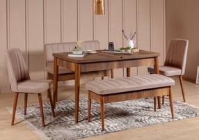 Valgomojo komplektas Kalune Design Vina, rožinė sp./riešuto sp.